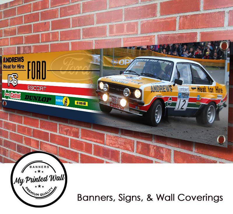 Ford Escort Mk2 Andrews Heat for Hire Rally Car PVC Banner Ford Escort Mk2 Andrews Heat for Hire Rally Car PVC Banner