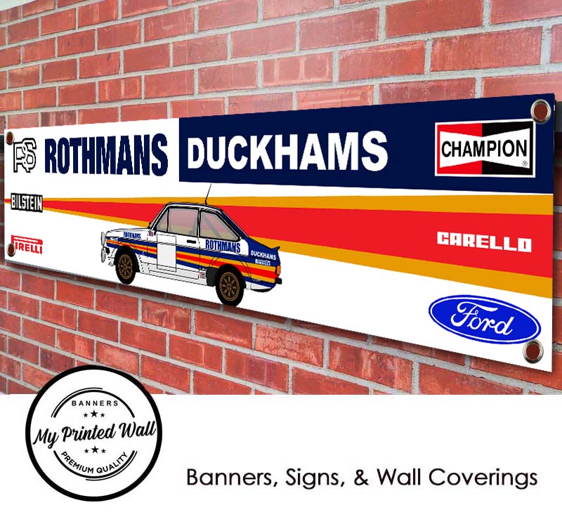 Ford Escort Mk2 RS Rothmans Duckhams Rally Car PVC Banner Ford Escort Mk2 RS Rothmans Duckhams Rally Car PVC Banner