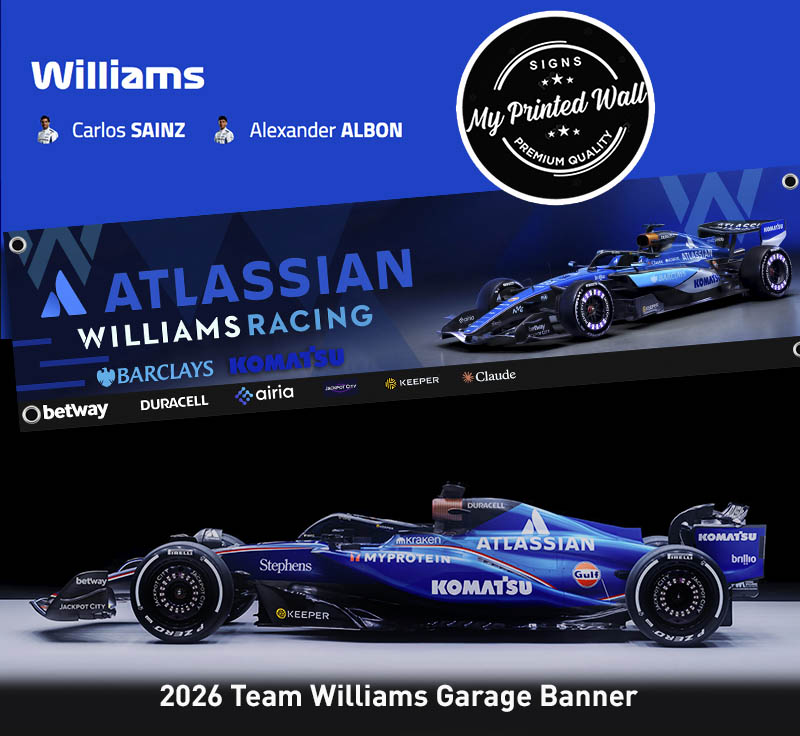 Williams 2026 F1 Team Garage PVC Banner Williams 2026 F1 Team Garage PVC Banner